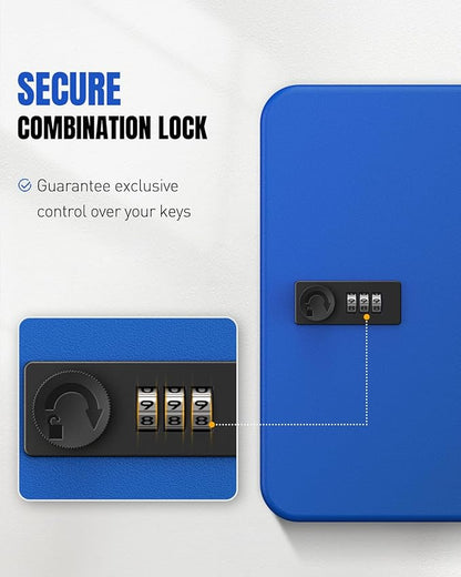 Uniclife 48 Keys Lock Box for Keys with Code, Wall Mount Key Lock Box with Code, Lockbox for Keys, Key Lockbox with Tags, Key Cabinet, Key Storage Box for Home Office & Company, Blue