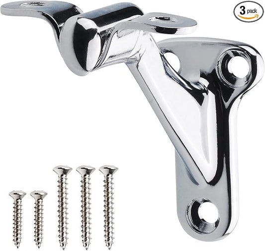 3 Pack Polished Chrome handrail bracket,Handrail Stair Brackets 3" Heavy Duty Support Hardware for Stairways, Home or Office Staircase Hand Rail Bracket with Screws,Installation Railing Bracket