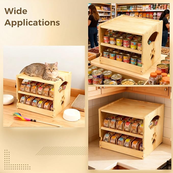 Cat Food Can Organizer, 2-Tier Stackable Pet Food Can Storage Rack with Paw Print, Space-Saving Pantry Organization, 12.2 x 11.2 x 10.6 in
