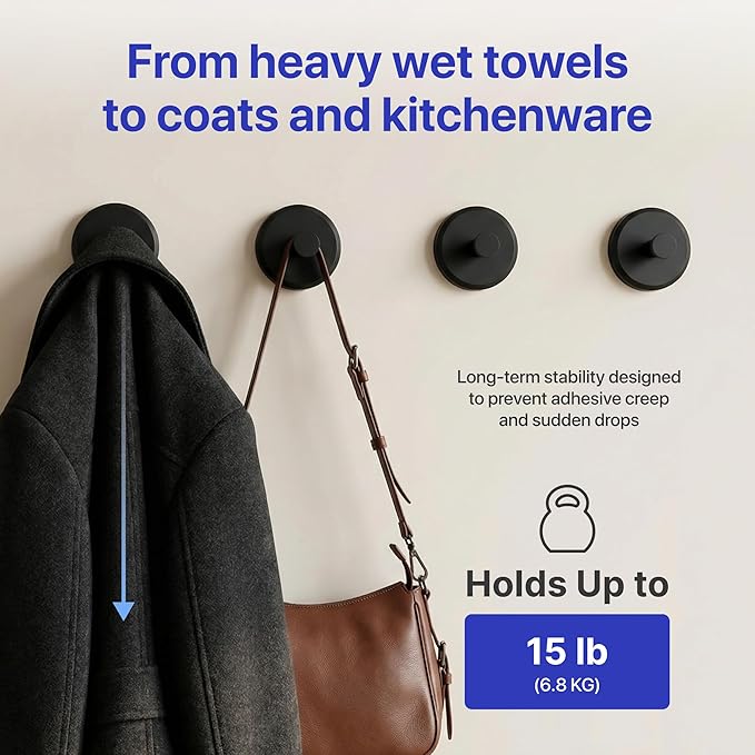 HOME SO Suction Cup Hooks for Shower & Bathroom Towel Holder 4-Pack – Suction Cups Hooks for Hanging Towels, Robes, & Coats - Tiles, Glass Door or Mirror – Shower Hooks & Towel Hooks Organizer - Black
