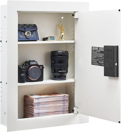 VEVOR 22" High Wall Safe, 3-Tier Hidden Wall Safe with Password, Key & Turning Knob, Q235 Cold-Rolled Steel In-Wall Box with Adjustable Shelves & Mounting Holes for Money, Jewelry, Passport, White