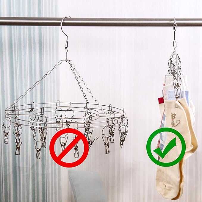 Toplife Clothes Hanger with 10 Clips, Stainless Steel, Windproof, for Drying Socks, Bras, Underwears, Baby Clothes, Hats, Scarfs, Towels, Pants and Gloves, Set of 4 (Outdoors)