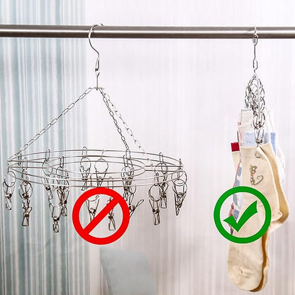 Toplife Clothes Hanger with 10 Clips, Stainless Steel, Windproof, for Drying Socks, Bras, Underwears, Baby Clothes, Hats, Scarfs, Towels, Pants and Gloves, Set of 4 (Outdoors)