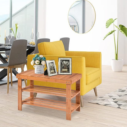 COSTWAY Bamboo Shoe Rack Bench 3-Tier Free Standing Wood Shoe Storage Organizer Shelf Holder Home Entryway Hallway Furniture Eco-Friendly (Natural)