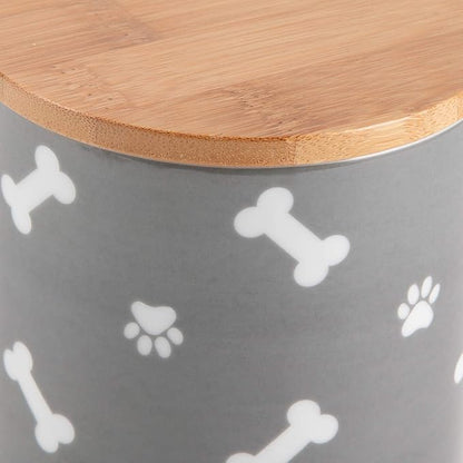 Bone Dry Ceramic Canister with Bamboo Lid, Paw & Bone Collection, Treat Jar, 4x6.5", Gray