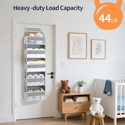 Yecaye Over The Door Organizer Storage, 5-Tier Heavy Duty Door Organizers Hanging with 10 Side Mesh Pockets, 44 lbs Load Capacity Behind Door Storage for Bathroom Nursery Bedroom Dorm Closet, Grey