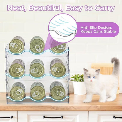 REFLYING Cat Food Can Organizer, Can Organizer for Pantry，Transparent Cat Food Storage Container Holds 54 (3.5oz) Cans, Canned Food Organizer and Storage for Countertop Kitchen Cabinet (3 Layers)