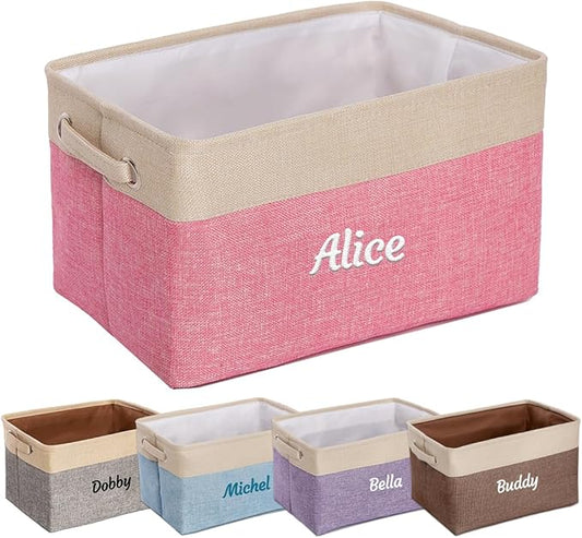 Ulico Personalized Dog Toy Storage Basket, Collapsible Pet Organizer Box With Handles, Custom Toy Bin With Pet's Name, Cat Storage Gift for Dog Lovers, Apparel & Accessories (Pink)