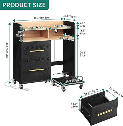 YITAHOME File Cabinet with Charging Station, Printer Table Cabinet for Home Office, Printer Stand Cart, Fits A4, Letter, Legal Size Files, Office Furniture, Black