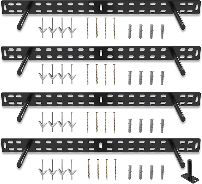 Hungsmart- 4 x 22 inch Heavy Duty Floating Shelf Bracket - Long Wall Shelves Support, Hidden Floating Shelf Hardware, Black Shelf Brackets, Perfect for Kitchen/Nursery/TV Wall Shelf Decor (4 inch rod)