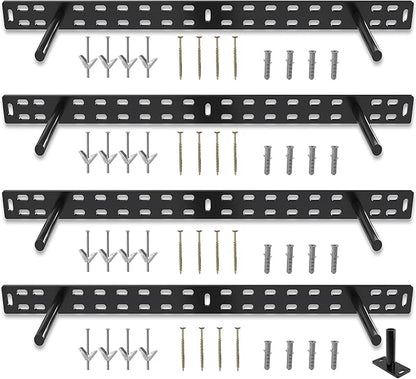 Hungsmart- 4 x 22 inch Heavy Duty Floating Shelf Bracket - Long Wall Shelves Support, Hidden Floating Shelf Hardware, Black Shelf Brackets, Perfect for Kitchen/Nursery/TV Wall Shelf Decor (4 inch rod)