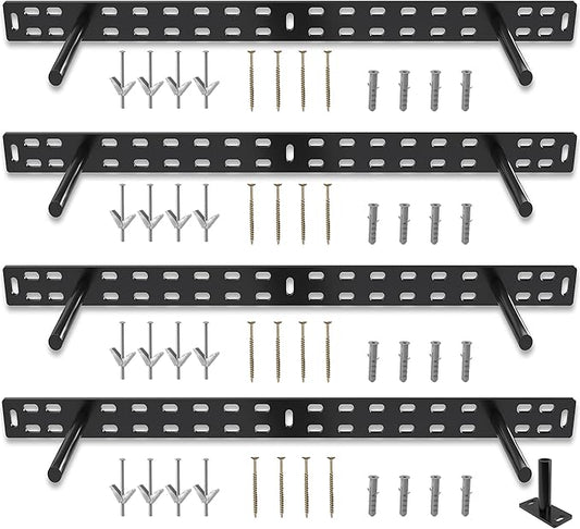 Hungsmart- 4 x 22 inch Heavy Duty Floating Shelf Bracket - Long Wall Shelves Support, Hidden Floating Shelf Hardware, Black Shelf Brackets, Perfect for Kitchen/Nursery/TV Wall Shelf Decor (4 inch rod)