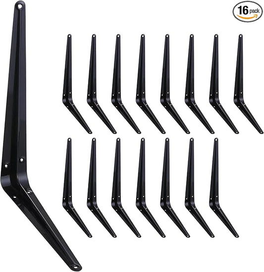 ELSKER&HOME 16 Pack Shelf Brackets 12 Inch, Floating Shelf Bracket for Wood, Black Metal L Bracket for Shelves Support, Wall Mount Corner Brace