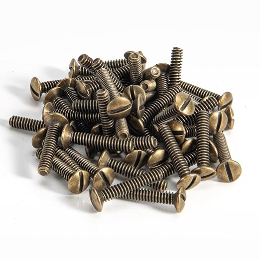 Henne Bery 3/4" Long 6-32 Thread, Oval Head Milled Slot Replacement Wall Plate Screws, 50 Pack, Antique Brass