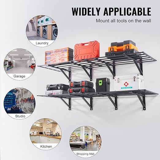 VEVOR Garage Shelving Wall Mounted, 2 x 6 ft Heavy Duty Garage Wall Shelves, 1600 lbs Load Capacity Garage Storage Rack Floating Shelves, 2 Pack, Suitable for Shop, Shed, Garage Storage