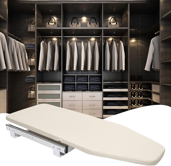 180°Rotation Wall-Mounted Ironing Board Foldable Clothes Ironing Table Pull-Out Stow Away Ironing Board Retractable Small Ironing Storage Station for Home Apartment