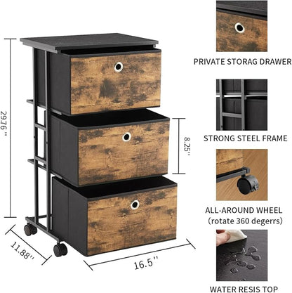 MAX Houser Dresser Storage with 3 Drawers, Fabric Tower Nightstand, Chest of Drawers,Vertical Storage Unit Organizer for Closets,Bedroom,Dorm, Wood Top, Rustic Brown Wood Grain Print
