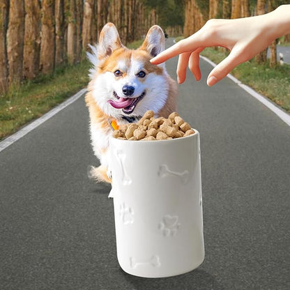 Dog Treat Container Airtight - 9"x5" Large Ceramic Dog Treat Jar for Kitchen Counter, White Dog Cookie Jar with Lid - Farmhouse Style Dog Food Storage Container for Dogs, Cats, Pets