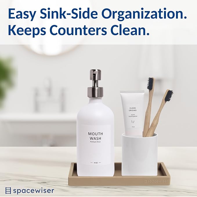 Countertop and Vanity Tray - Small 7.7” Silicone Tray for Soap Dispenser Bottles, Bathroom Trays, Kitchen Sink Trays, Sink Caddy Kitchen Sinks Organizer, Soap Dish & Sponge Holder Mat