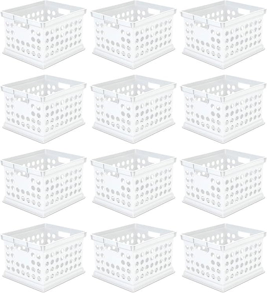 Sterilite Stackable Plastic Storage Crate Bin Organizer File Box with Handles for Home, Office, Dorm, Garage, or Utility Organization, White, 12-Pack