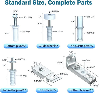 Bifold Door Hardware Repair Kit - 2 Pack Bi-fold Sliding Closet Doors Replacement Parts Include Top & Bottom Bracket, 3/8" Pivot, 7/8" Guides Wheel, for Folding Pocket Door Accordion