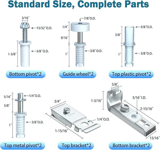 Bifold Door Hardware Repair Kit - 2 Pack Bi-fold Sliding Closet Doors Replacement Parts Include Top & Bottom Bracket, 3/8" Pivot, 7/8" Guides Wheel, for Folding Pocket Door Accordion