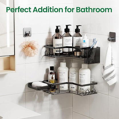 Adhesive Shower Caddy, 2 Pack Corner Bath Organizer, Rustproof Stainless Steel Shower Shelves with Large Capacity, No Drilling Shelves for Bathroom Storage, Home, Kitchen Décor