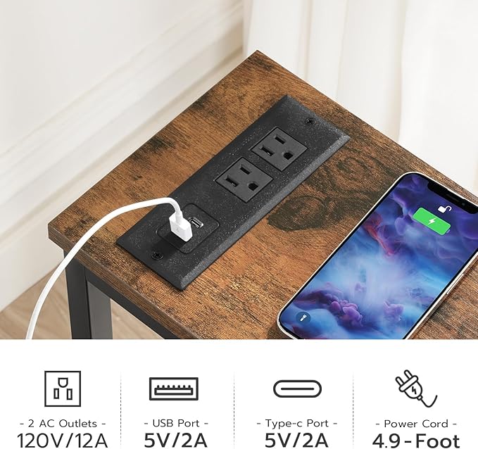 HOOBRO Narrow Console Table with Power Outlets, 44.9 Inches Sofa Table, Slim Behind Couch Table, Entryway Table with Display Shelf, for Living Room, Foyer, Hallway, Rustic Brown and Black BF114UXG01