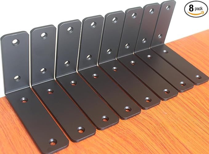 8 Pack - L 5" x H 4" x W1.5, 5mm Thick Black L Shelf Bracket, Iron Shelf Brackets, Metal Shelf Brackets, Floating Shelf, Shelf Supports with Screws