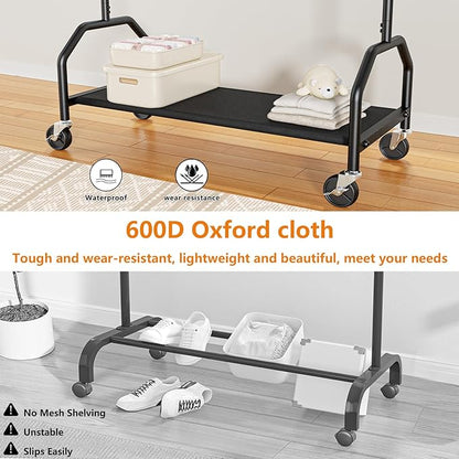Clothes Rack Double Hanging Clothes Rack Clothing Rack Garment Rack 130LBS Capacity 34.5" W X15.8 D X 79" H Rolling Clothes Racks for Hanging Cothes with Bottom Shelf