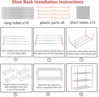 Stackable Small Shoe Rack, Entryway, Hallway and Closet Space Saving Storage and Organization (4-Tier, Pink)