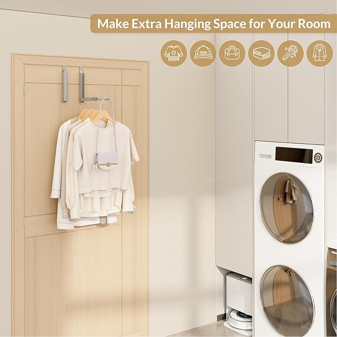 Over The Door Hanger Clothes Drying Rack,Extended Over The Door Hooks with 10 Ridges, Portable Clothing Hanger Hook Collapsible, Folding Hanging Coat Rack for Indoor Laundry Room (1, Grey)
