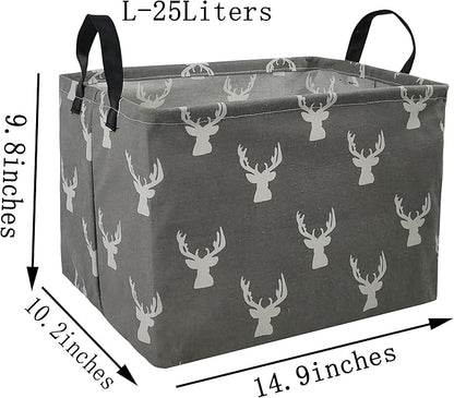 KUNRO Rectang Deer Storage Basket Gift Shelf Basket Storage Bin, Nursery Basket Organizer Box for With Handles for Room Deco (Grey deer)