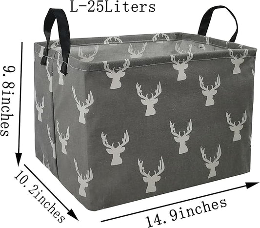 KUNRO Rectang Deer Storage Basket Gift Shelf Basket Storage Bin, Nursery Basket Organizer Box for With Handles for Room Deco (Grey deer)