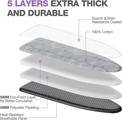 APEXCHASER Ironing Board with Iron Rest, Compact and Space Saver Iron Board, Extra Thick Cover, Height Adjustable, Wall Mount & Closet Hanger 13x43 Grey