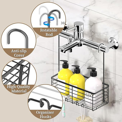 DELLAN Hanging Shower Rack, Shower Organizer Hanging for Bathroom, Shower Rack with Hooks Over the Door, Bathroom Shower Caddy and Basket(Black)