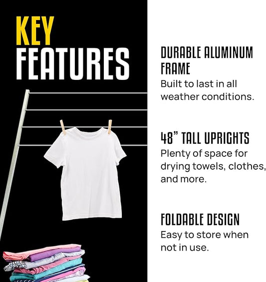 Stromberg Carlson CL-100 Bumper Mounted Clothesline - 48" aluminum foldable travel drying rack for RV Bumper, camper, and outdoor use; 84" hanging space, ideal RV clothesline and camping laundry rack.