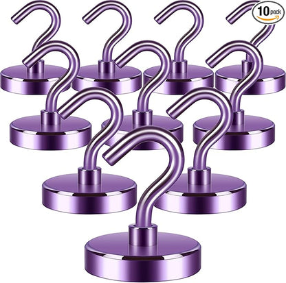 Neosmuk Magnetic Hooks, Heavy Duty 130lb+ Strong Magnet Hook for Cruise Cabins, Cruise Ship Essentials for Hanging, Metal Wall Refrigerator Hangers (Purple, 10 Pack)