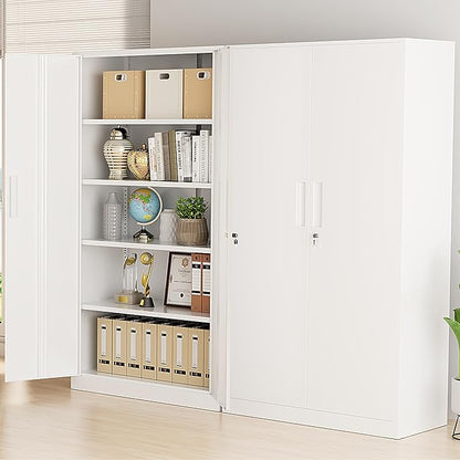 Greenvelly White Metal Storage Cabinet, 72" Locking Storage Cabinets with Doors and 4 Shelves, Tall Tool Storage Cabinet for Garage, Steel Lockable File Cabinet Metal Locker for Home Office, Classroom