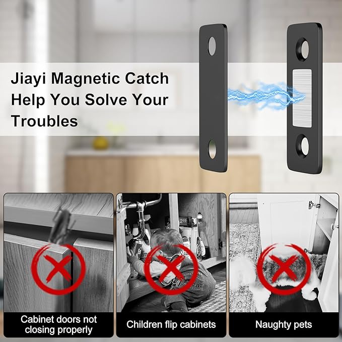 Cabinet Magnetic Catch Jiayi 5 Pack Black Ultra Thin Cabinet Door Magnetic Catch for Drawer Magnets Adhesive Cabinet Latch Magnetic Closures for Kitchen Closet Door Closing Magnetic Door Catch Closer