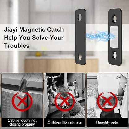Cabinet Magnetic Catch Jiayi 5 Pack Black Ultra Thin Cabinet Door Magnetic Catch for Drawer Magnets Adhesive Cabinet Latch Magnetic Closures for Kitchen Closet Door Closing Magnetic Door Catch Closer