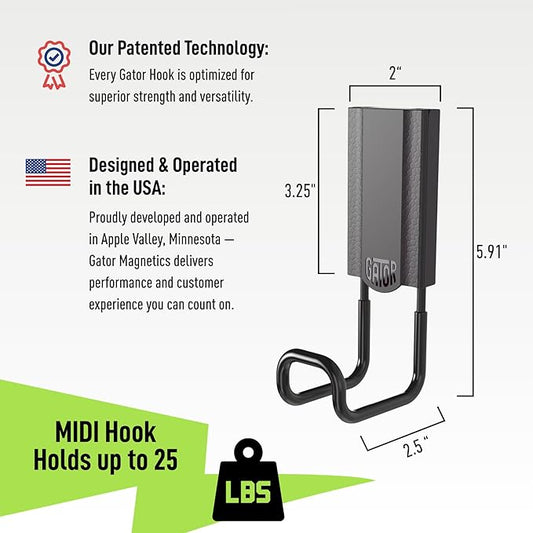 GATOR MAGNETICS MIDI 2.5" Closed Hooks, 25 lb Heavy Duty Magnetic Hooks for Steel Surfaces, Patented Easy-Release, Non-Slip Grip – Storage & Organization, Garage, Shed, Home, Cleaning Tools - 3 Pack
