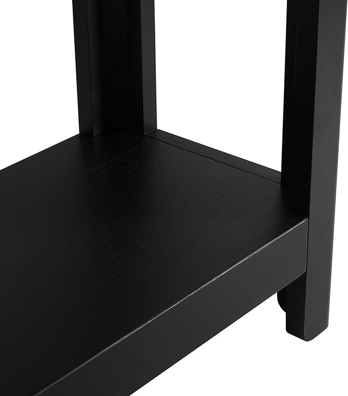 59-Inch Long Console Table, Modern Farmhouse 2-Tier Console Table, Elegant Minimalist Design with Premium Wood Veneer and Rounded Corners for Entrance, Hallway, Living Room (Black-880)