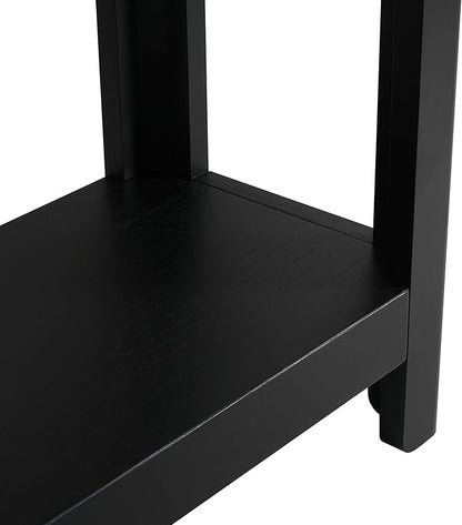 59-Inch Long Console Table, Modern Farmhouse 2-Tier Console Table, Elegant Minimalist Design with Premium Wood Veneer and Rounded Corners for Entrance, Hallway, Living Room (Black-880)