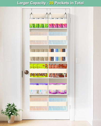 Heavy Duty Over The Door Organizer 6 Tiers, Extra Large Behind Door Storage of 12 Big Front & 12 Mesh Pockets, 80lb Weight Capacity, Hanging Doors Storage Organizer for Closet Bedroom Nursery, Beige