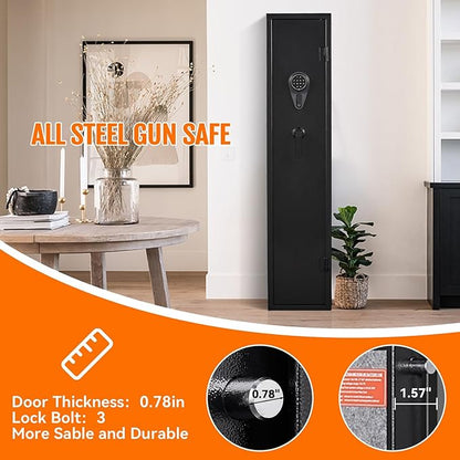 KAER 4-5 Gun Safe with Digital Keypad & Backup Keys, Gun Safe for Rifles and Pistols, Gun Cabinet with Removable Shelves for Shotguns, Long Gun Safes for Home (Assembled)