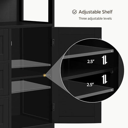 Yaheetech Bathroom Storage Cabinet Bathroom Floor Cabinet Freestanding Organizer and Storage with Door, 3 Drawers, Adjustable Shelf, 35.5 Inches Height, Black Cabinet
