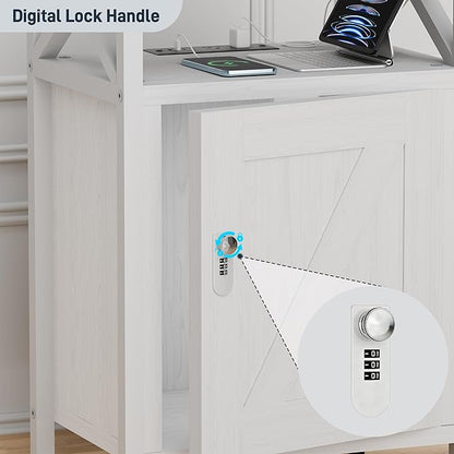 Wooden Nightstand with Lock, Bed Side Table with Drawers, Bedside Table with Charging Station, 3 USB & 2 Outlets, Night Stand with Storage, End Tables for Bedroom, Dorm, White