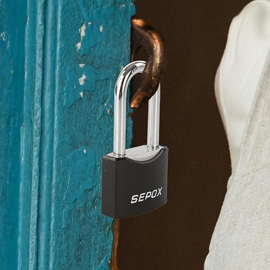 SEPOX®50-Pack 1-9/16" Outdoor Padlocks, Keyed Alike, 1-5/8" Long Shackle, Black Powder Coated, Long Shackle Brass Cylinder for Gates, Sheds, Storage, Marine Use