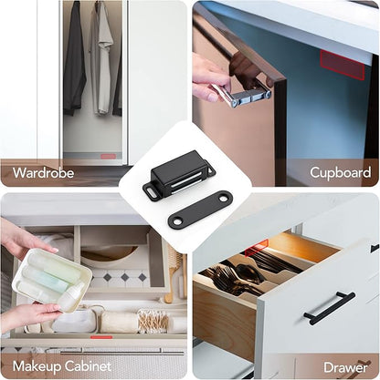 Ravinte 8 Pack Black Magnetic Door Catch, Matte Black Cabinet Magnets, Strong Magnetic Catch Latch for Kitchen Cabinets, Drawers & Cupboards, Stainless Steel Closures